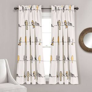 Lush Decor - 2pk 52"x63" Light Filtering Rowley Birds Curtain P Yellow